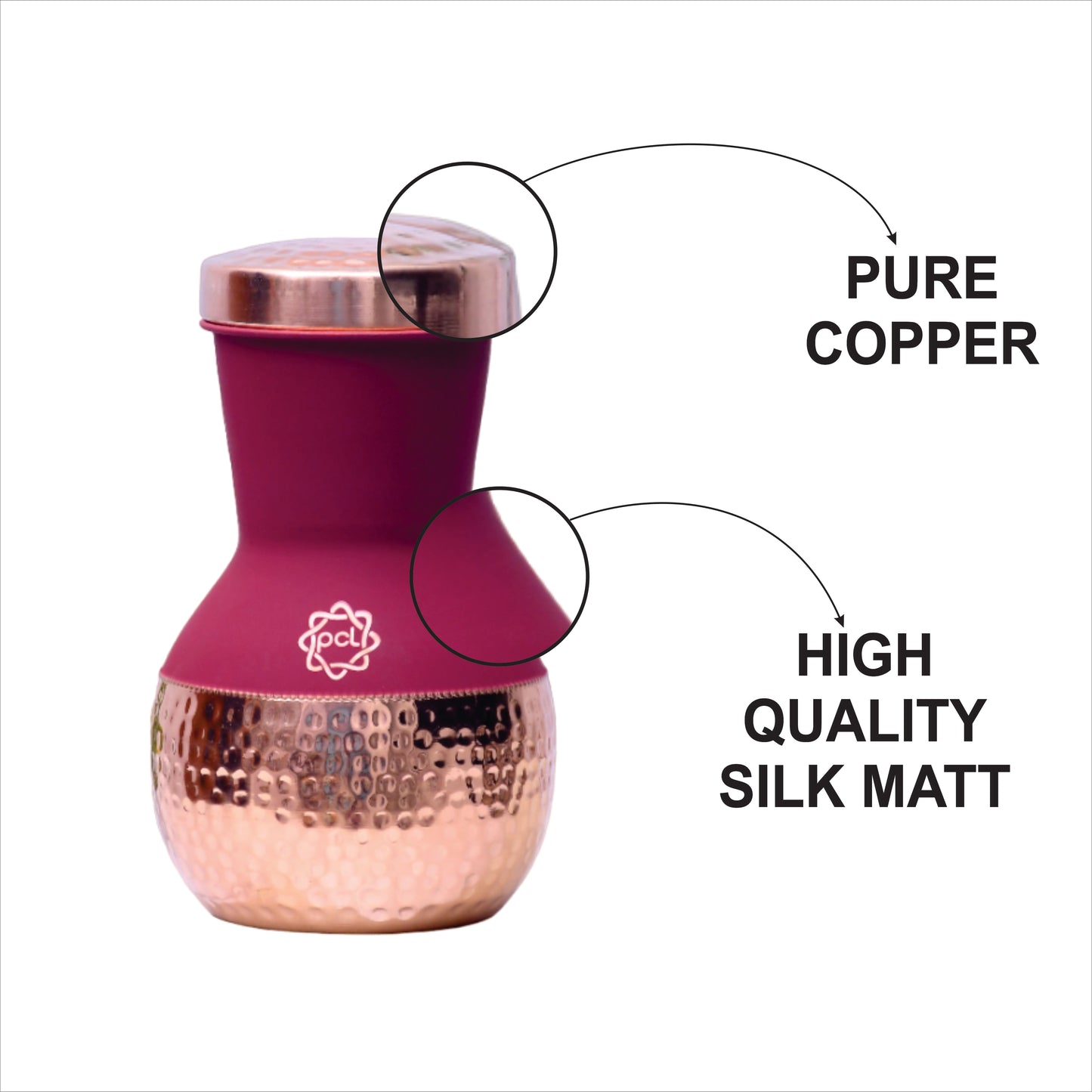 Pure Copper Silk Red Cherry Matka Pot with Inbuilt Glass Capacity 1200ML