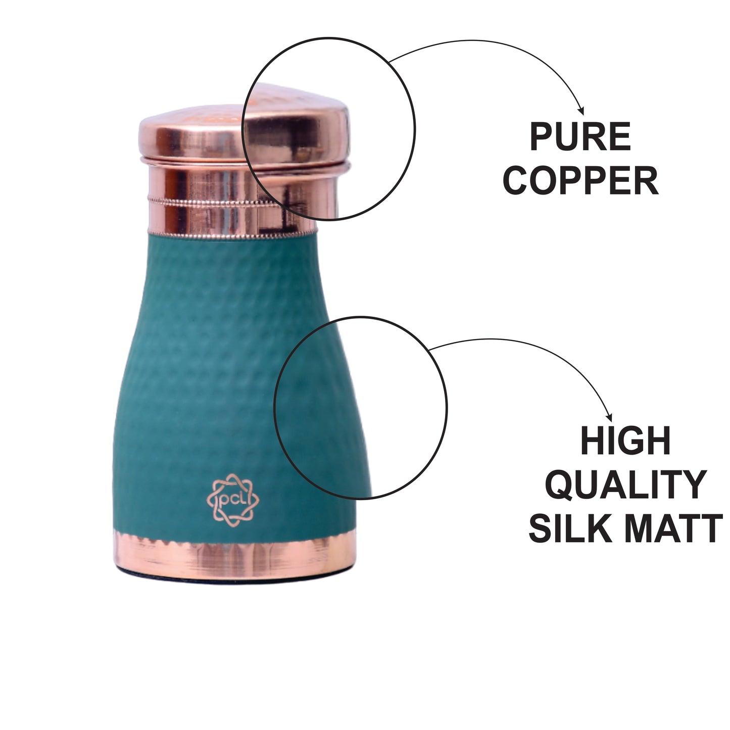 Pure Copper Silk Green Bedside Jar with Inbuilt Glass Capacity 1000ML.