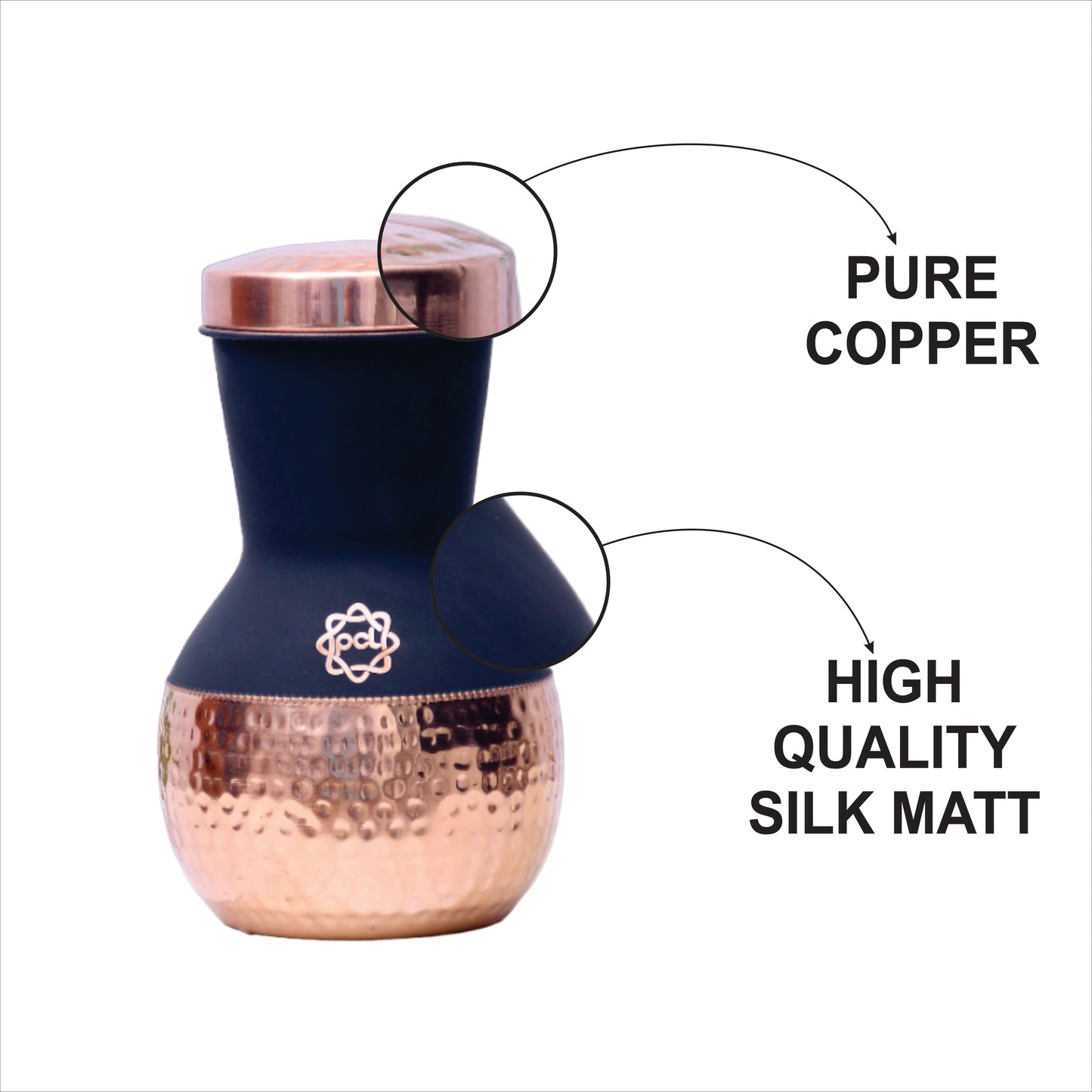 Pure Copper Silk Black Matka Pot with Inbuilt Glass Capacity 1200ML