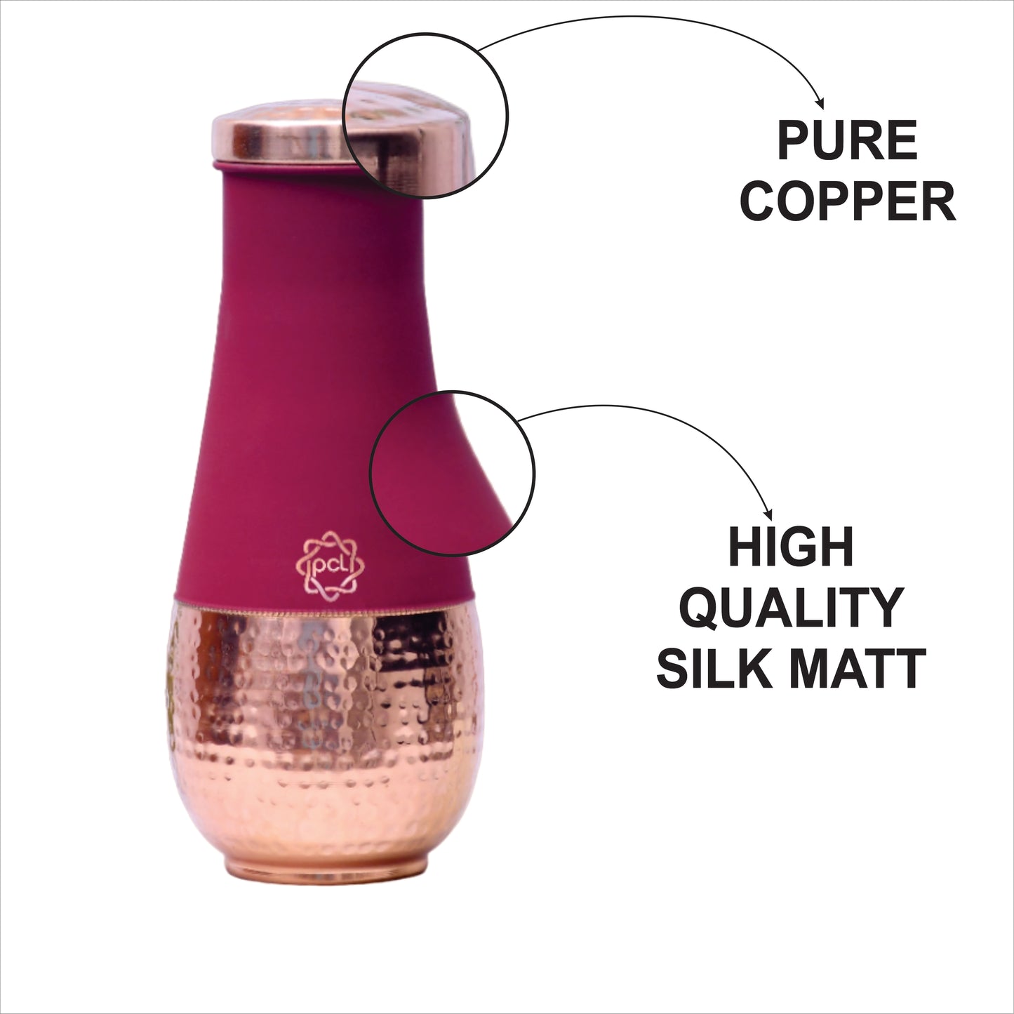 Pure Copper Silk Red Cherry Tulip Jar with Inbuilt Glass Capacity 1400ML