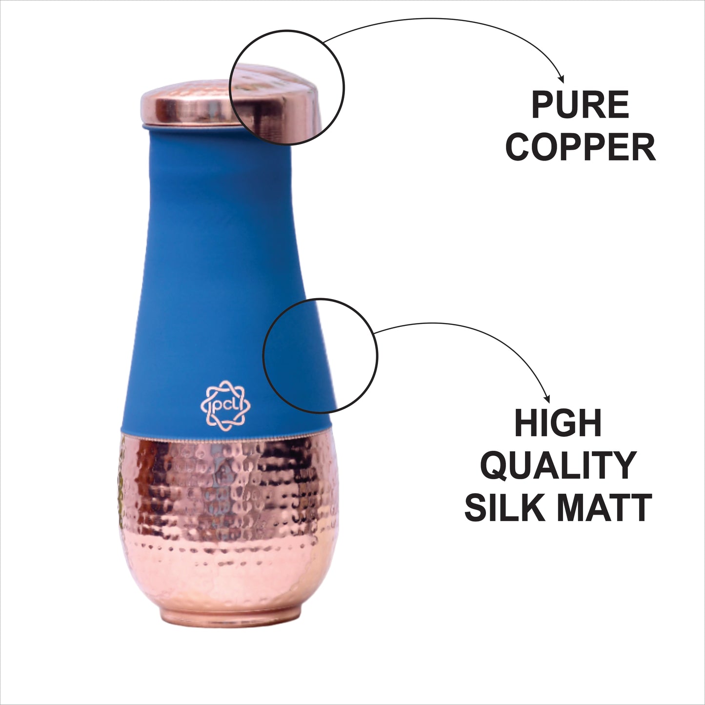 Pure Copper Silk Blue Tulip Jar with Inbuilt Glass Capacity 1400ML.