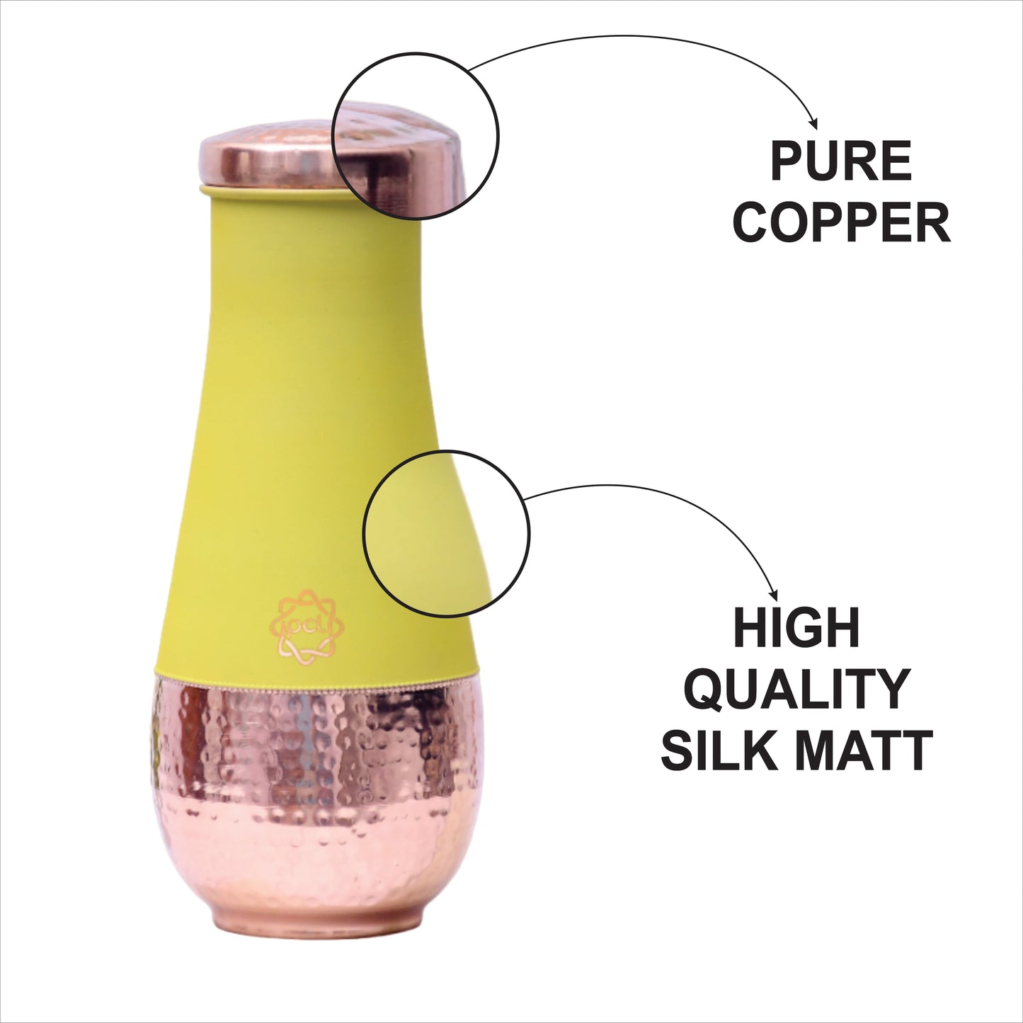 Pure Copper Silk Yellow Tulip Jar with Inbuilt Glass Capacity 1400ML