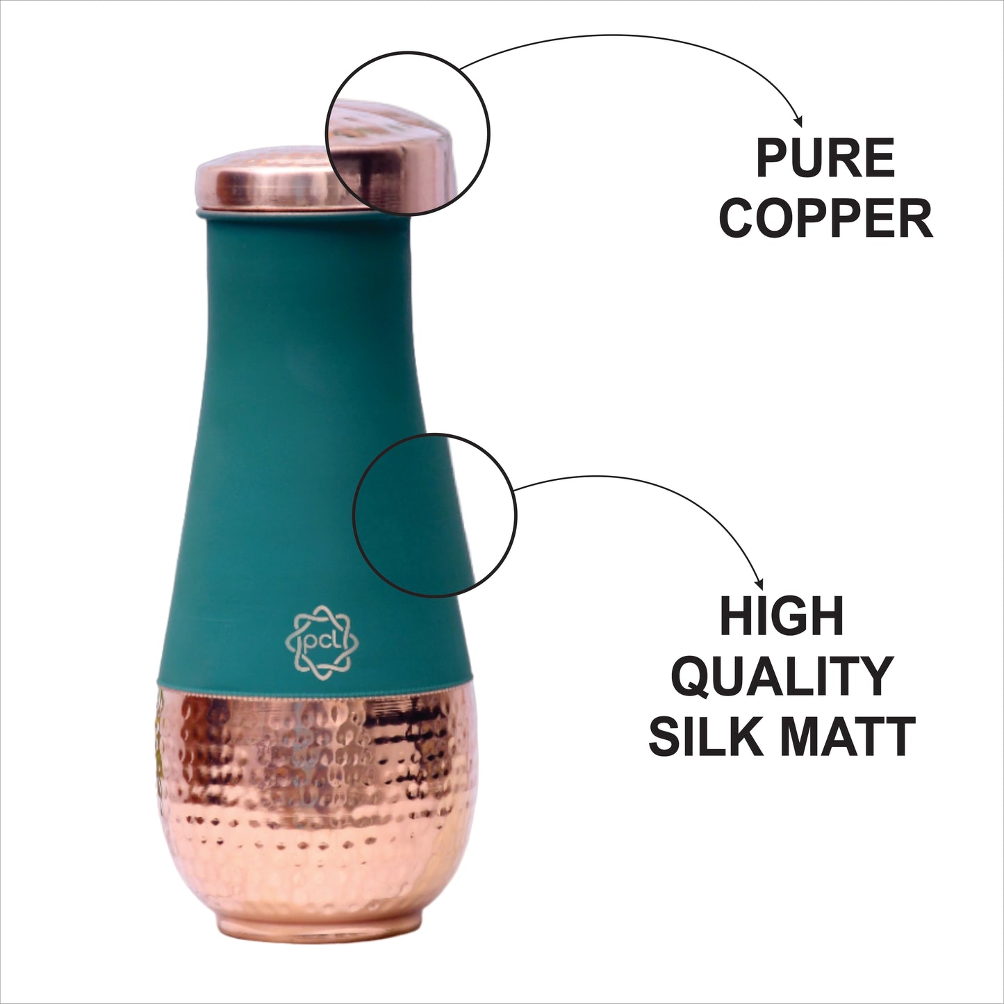 Pure Copper Silk Green Tulip Jar with Inbuilt Glass Capacity 1400ml