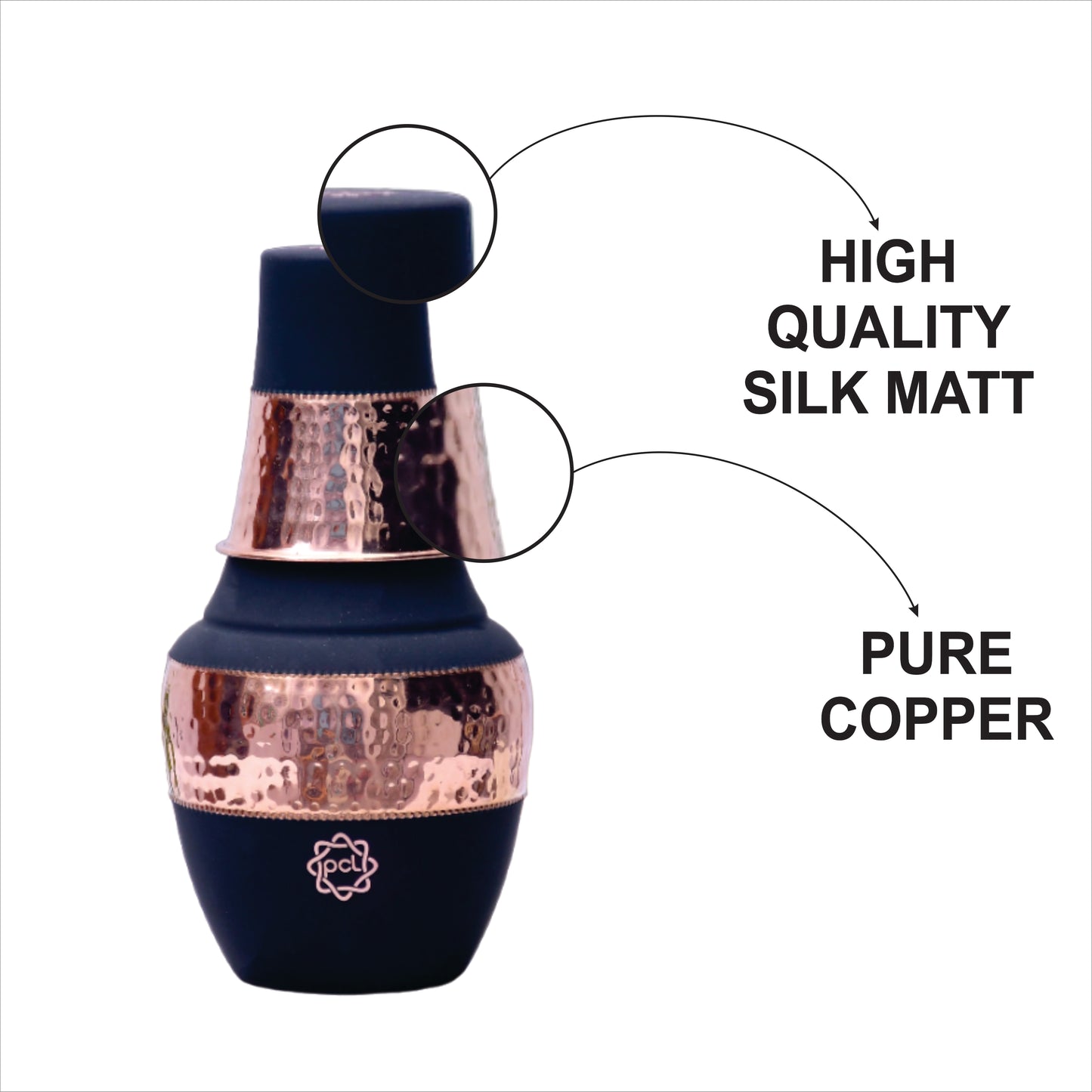 Pure Copper Silk Black Venus Pot with Inbuilt Glass Capacity 1400ML