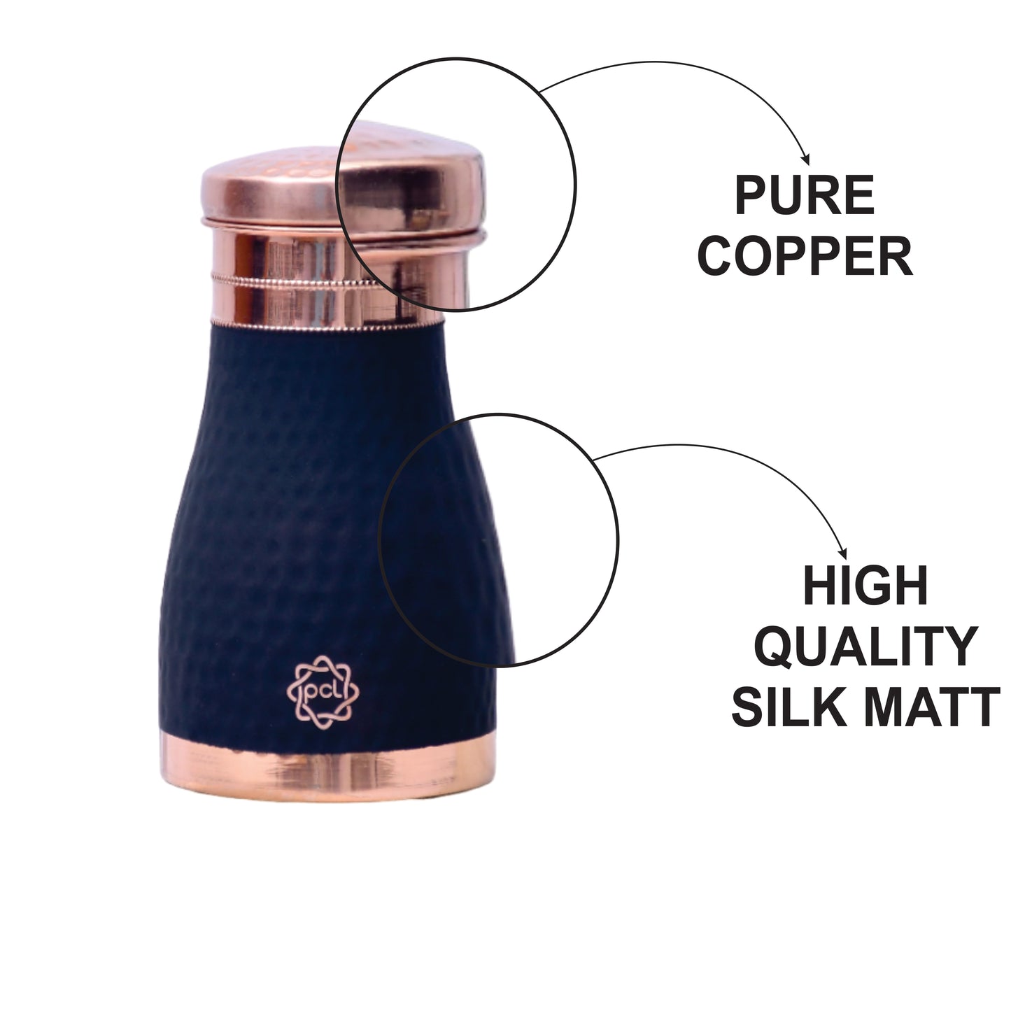 Pure Copper Silk Black Bedside Jar with Inbuilt Glass Capacity 1000ML