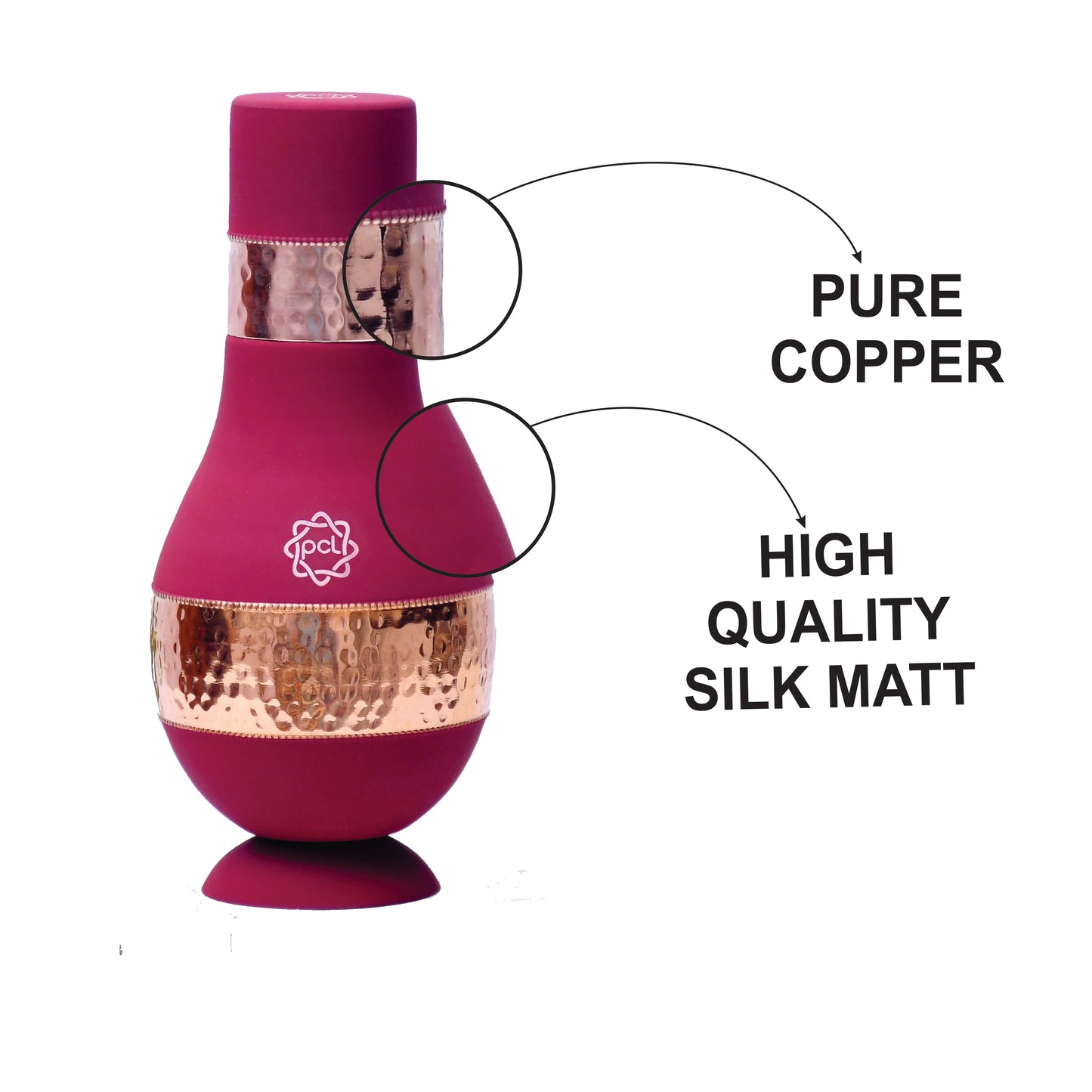 Pure Copper Silk Red Cherry Modern Surahi with Inbuilt Glass Capacity 1000ML