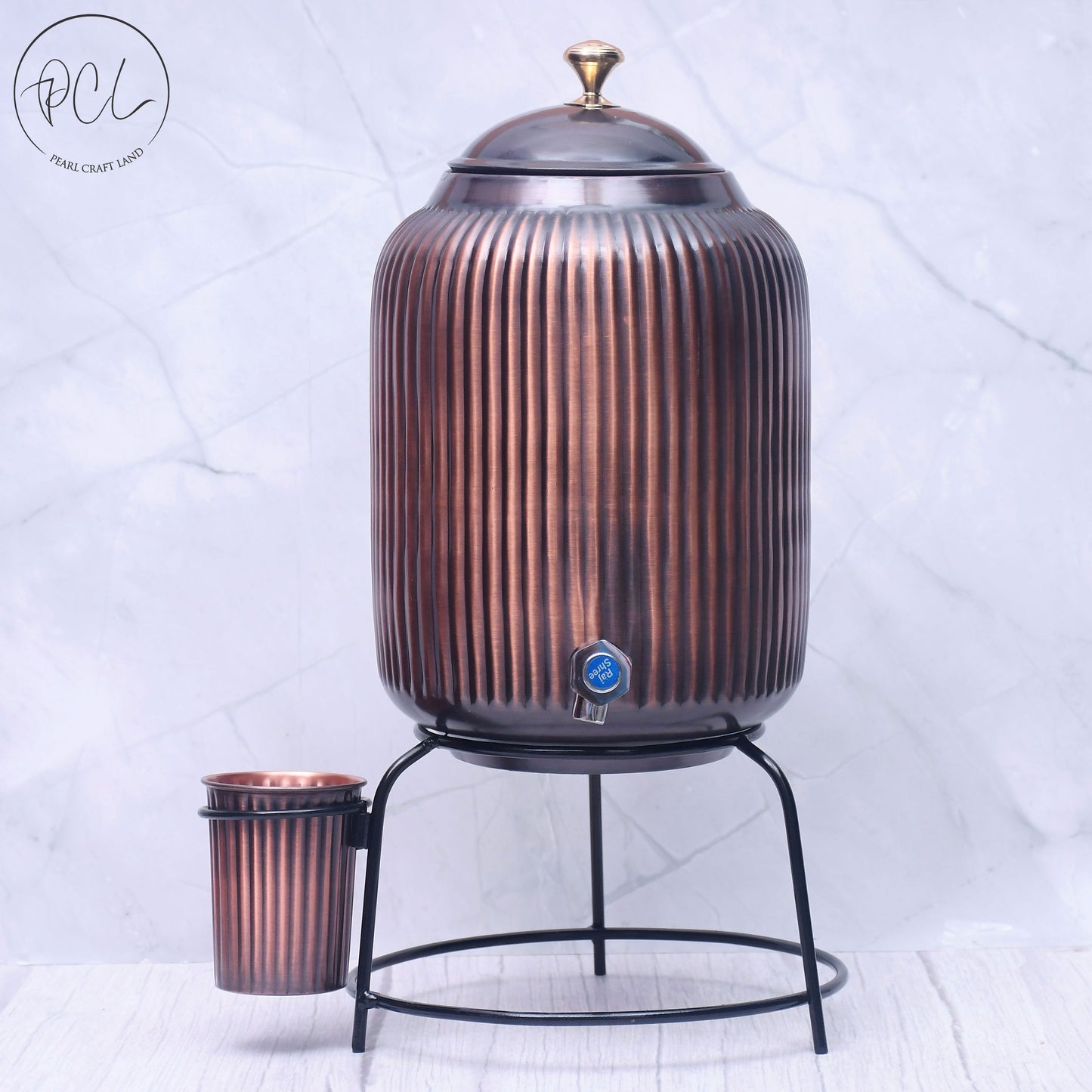 Pure Copper Water Dispenser with Glass and Stand Antique Rope Designed Combo Capacity 5000 ML.